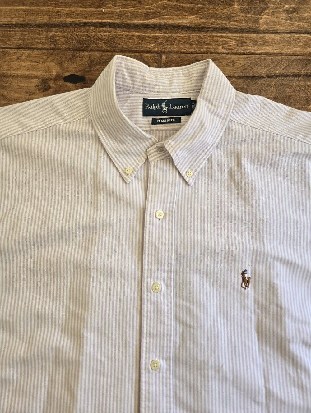 Ralph Lauren Men's Classic Fit Shirt Pink Stripe Button-Up Short Sleeve Shirt XL